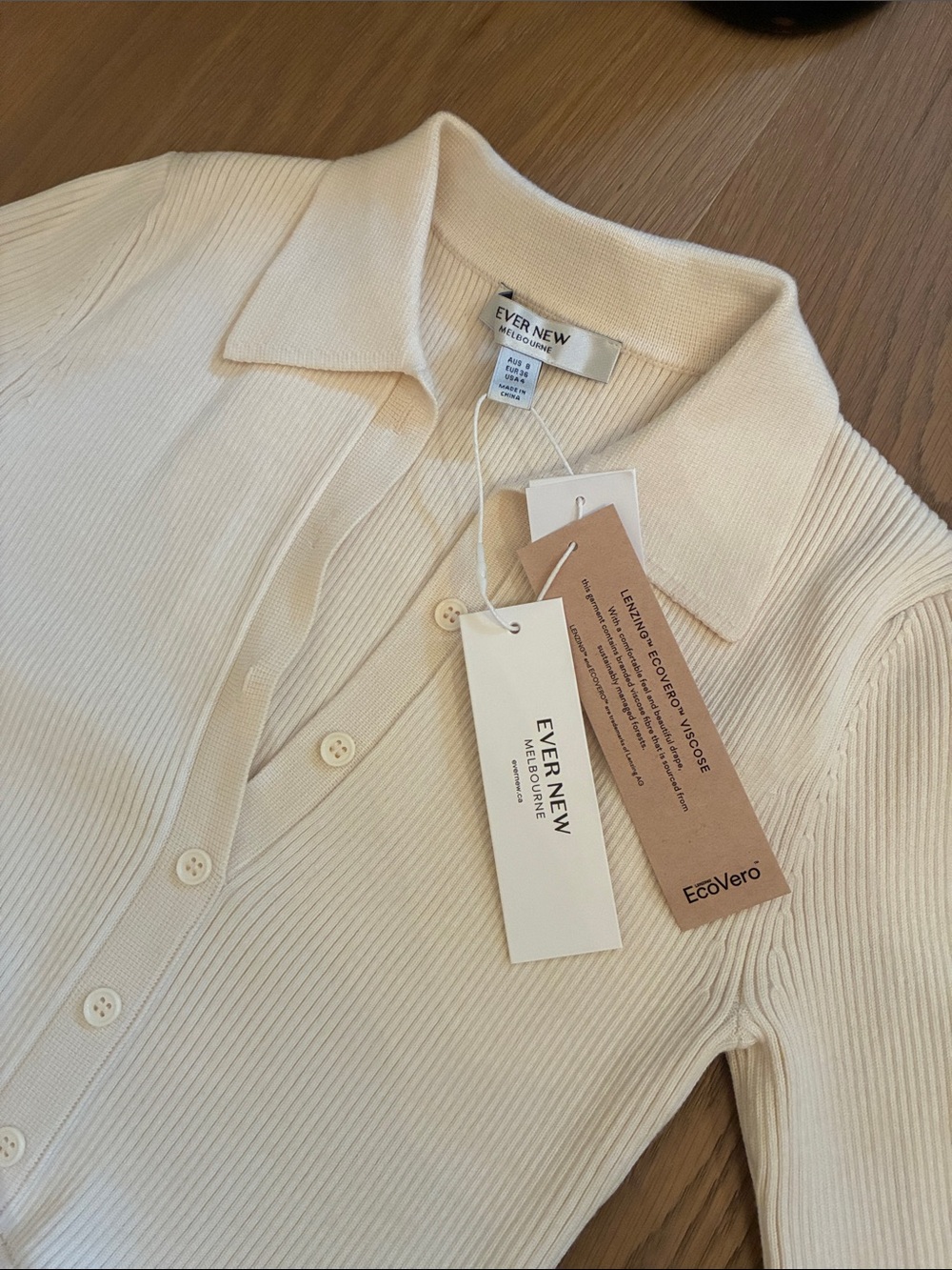 Ever New Molly Pleat Hem Polo Collar Knit Midi Dress. Cream. Size 4. NWT. - Picture 3 of 5